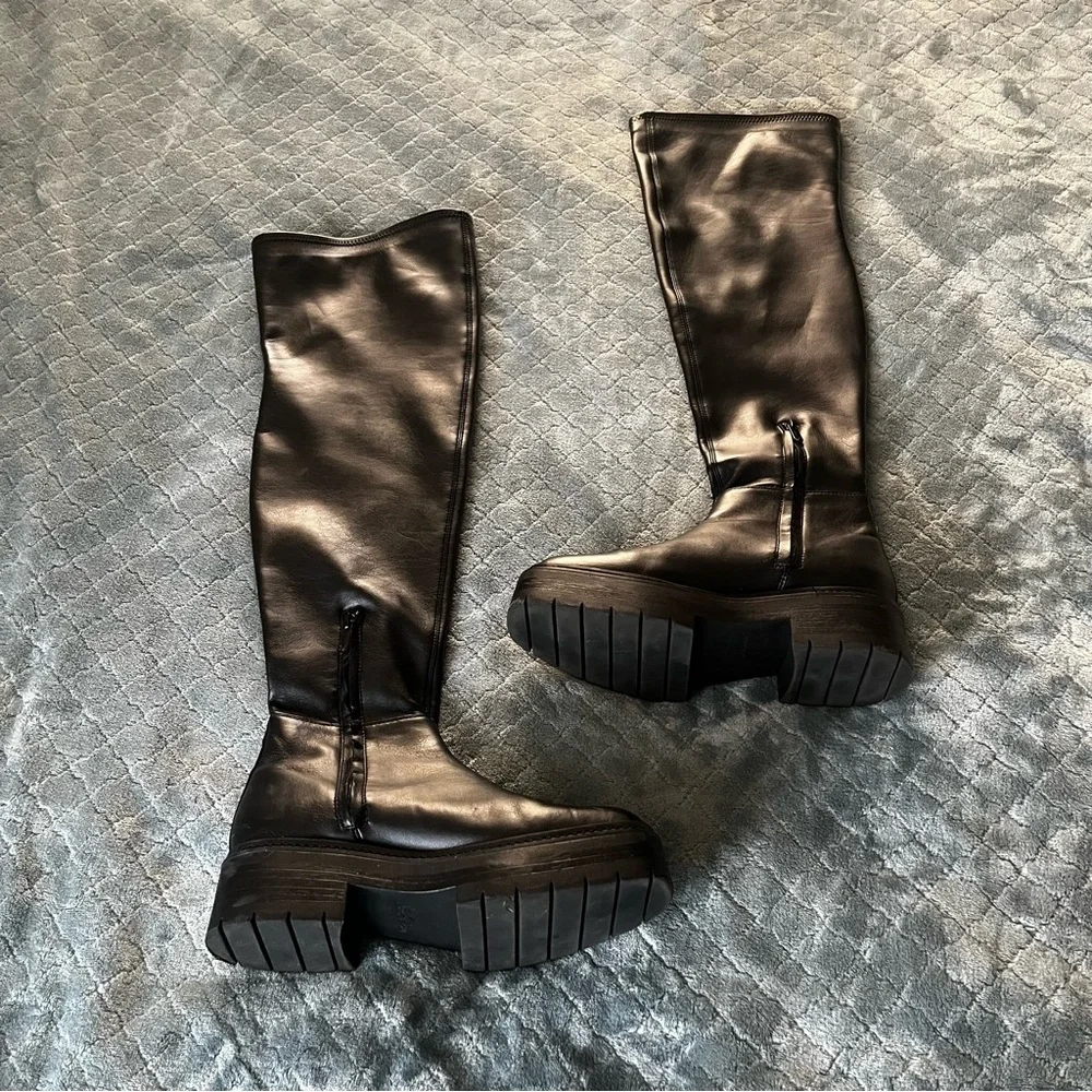 Sam Edelman Shiny Black Over the Knee platform Moto bratz Boots 9